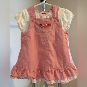Little Me Pink Corduroy Floral Pinafore Outfit